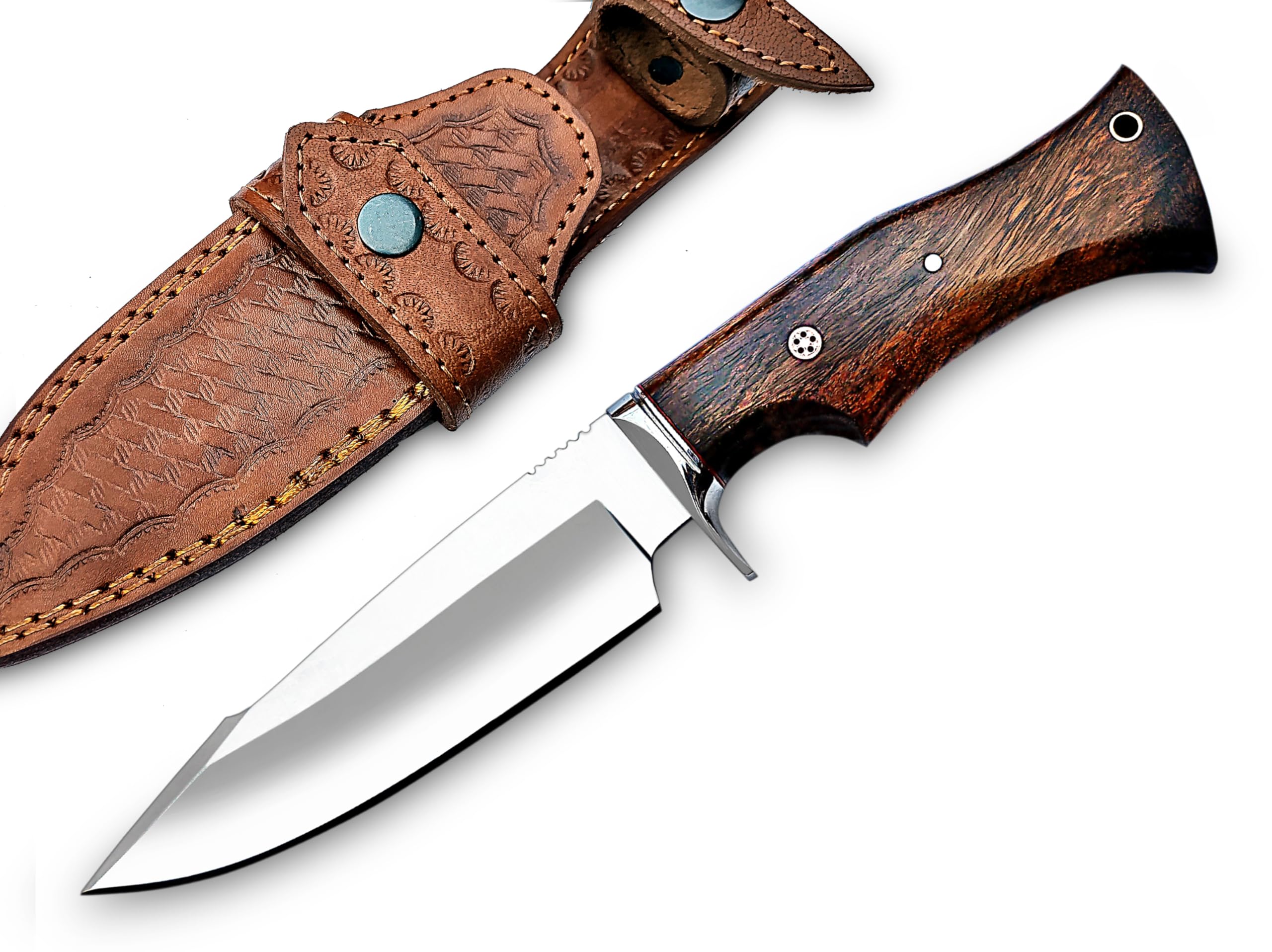 Warivo 10? Handmade D2 Steel Hunting Knife with Leather Sheath - Ideal EDC Knife for Skinning, Camping, Bushcrafting and Outdoor Activities