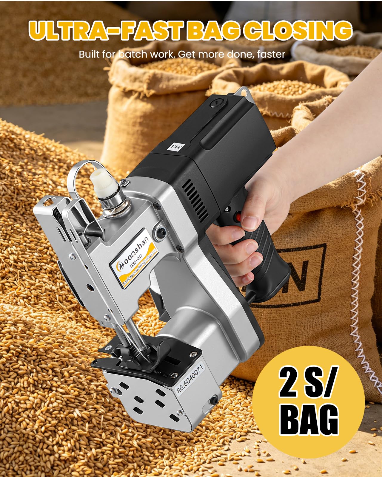 Máquina de coser bolsas, 2 segundos por bolsa, máquina de coser bolsas portátil, automática, de 3 kg, máquina de coser bolsas tejidas, tela no tejida, cuero (enchufe de 110 V para EE. UU.)