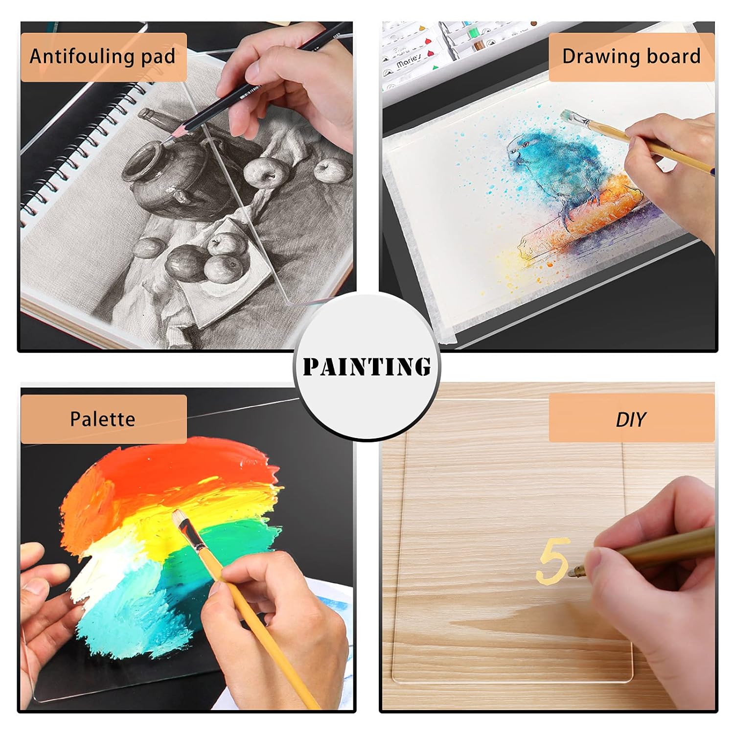 Forzacx Plexiglass Sheets 10 Pcs 4x6", with White and Gold Marker Pen, Clear Acrylic Sheets Thick 0.04", Resin Art for Wedding, Party, Picture Frame Glass Replacement, Cricut Cutting and Engraving: Industrial & Scientific