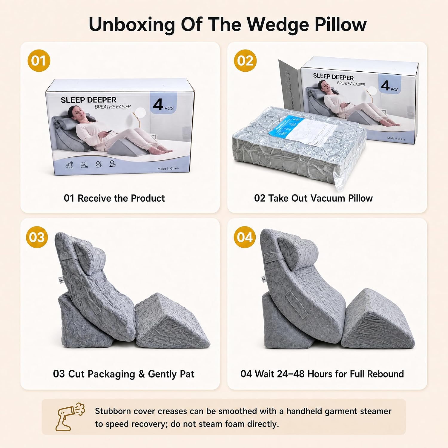 Axelrod 4PCS Orthopedic Bed Wedge Pillow Set, Post Surgery Foam for Back, Neck and Leg Pain Relief Comfortable & Adjustable Ortho Pillows- Anti Snoring, Heartburn, Acid Reflux & GERD Sleeping