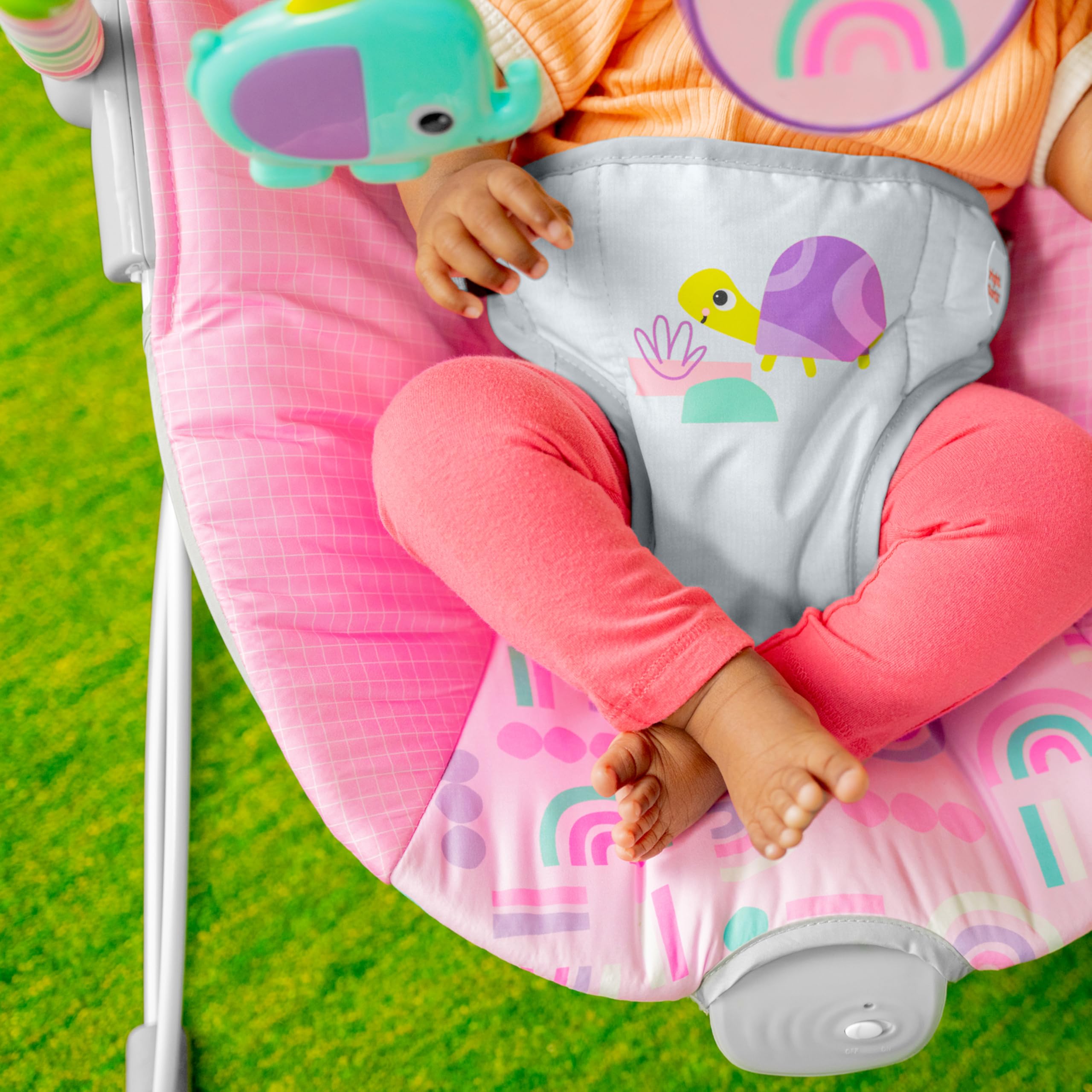 Bright Starts Transat Bébé Confortable avec Vibration Apaisante et Jouets, Unisexe, 0-6 Mois (Pink Paradise, Rose)