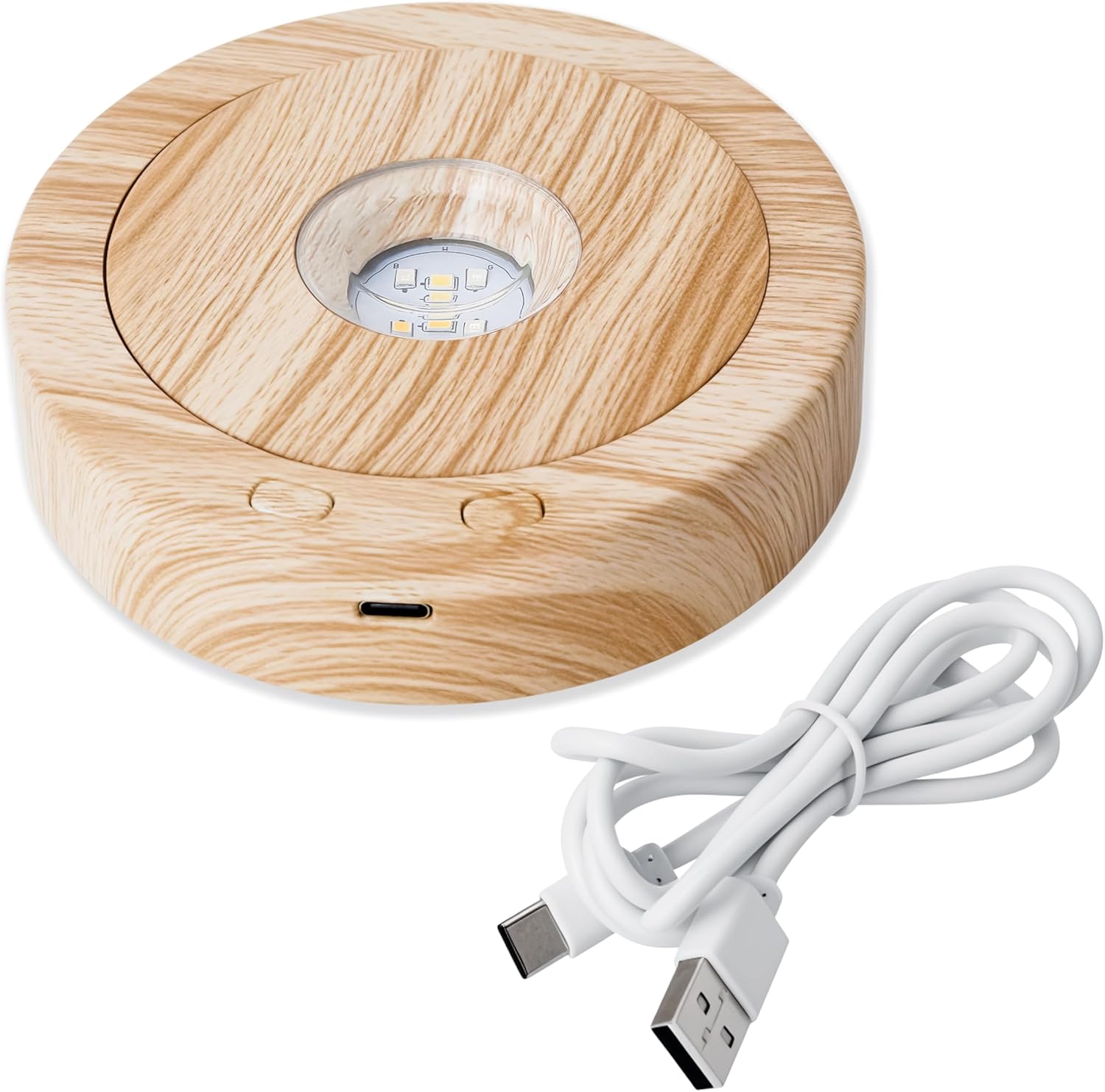 ZEERSHEE Glass Cloche Dome with LED Base & 4.5'' Rotating LED Display Stand Bundle, 6" Decorative Display Bell Jar Set for Crystal, Plant, Figurine, Collectibles Home Decor (Woodgrain & Black Base)