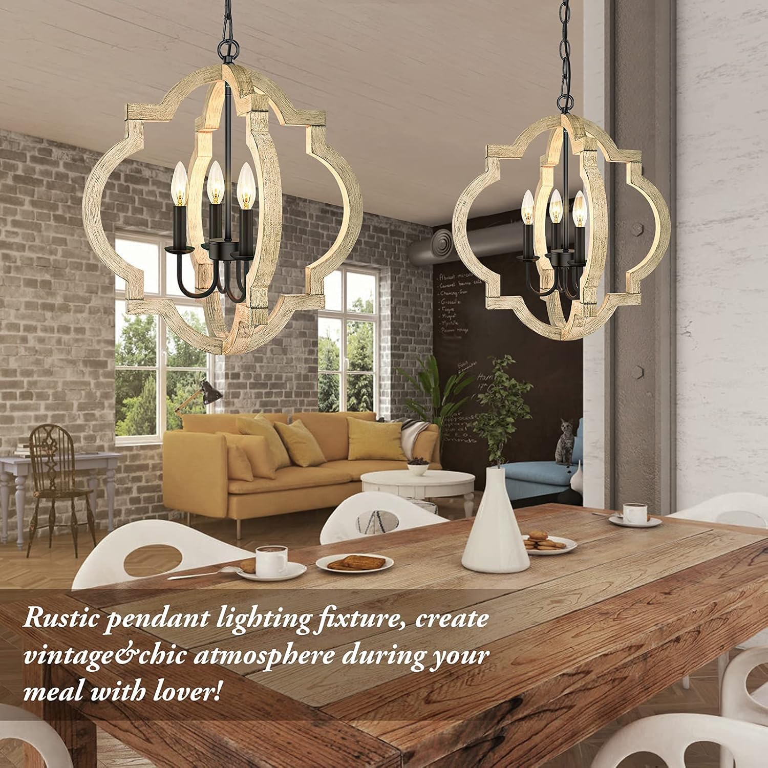 4-Light Farmhouse Chandelier Ceiling Light, Rustic Wood Hanging Light Orb Pendant Chandelier With Adjustable Hanging Chain, Vintage Chandelier For Dining Room Kitchen Foyer Hallway（Bulbs Not Included) - - 