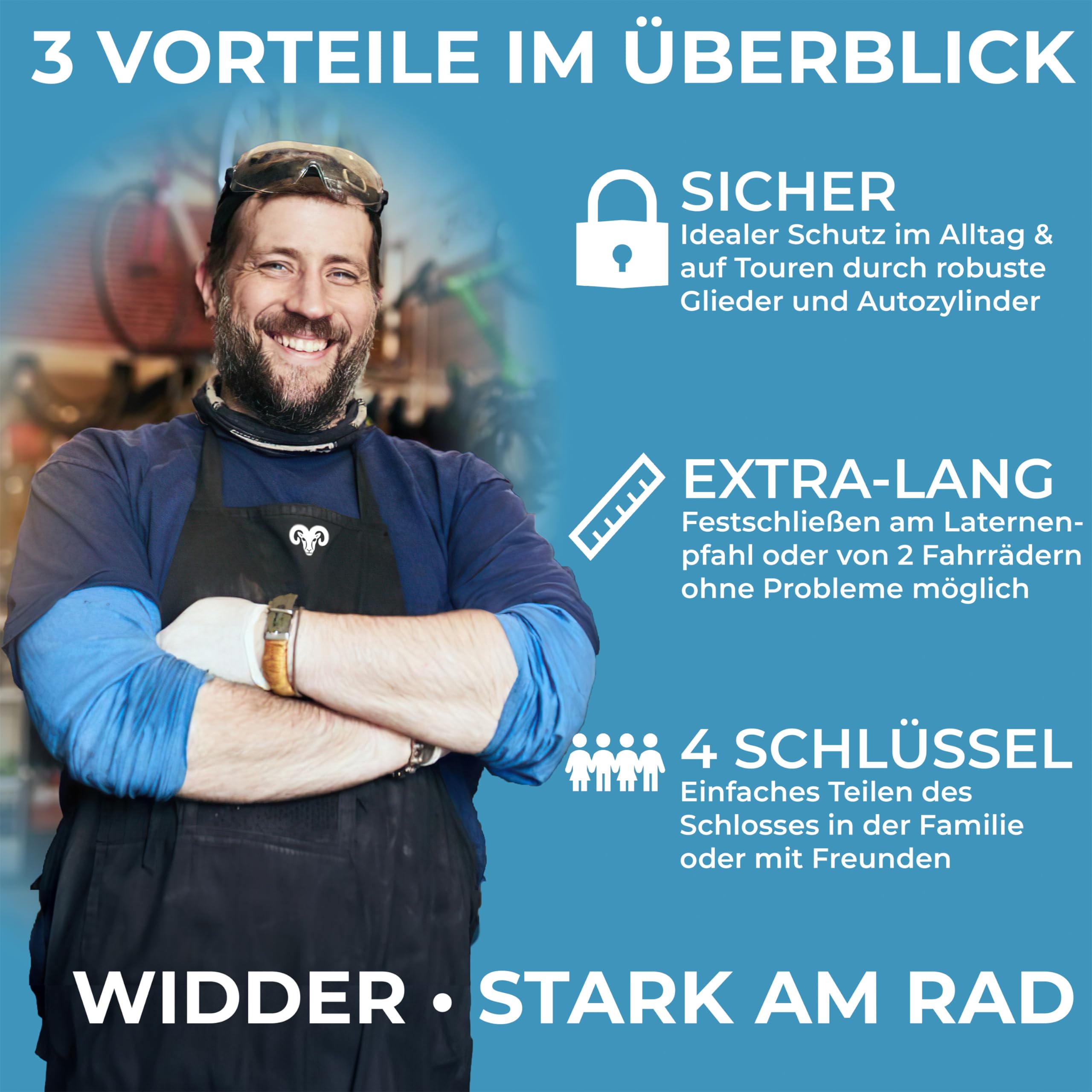 Widder Sehr sicheres Fahrradschloss Faltschloss 120cm mit 4 Schlüsseln | Faltschloss Fahrrad mit Halterung | ideal als E Bike Schloss, E Scooter Schloss, Fahrräder & Bike Lock