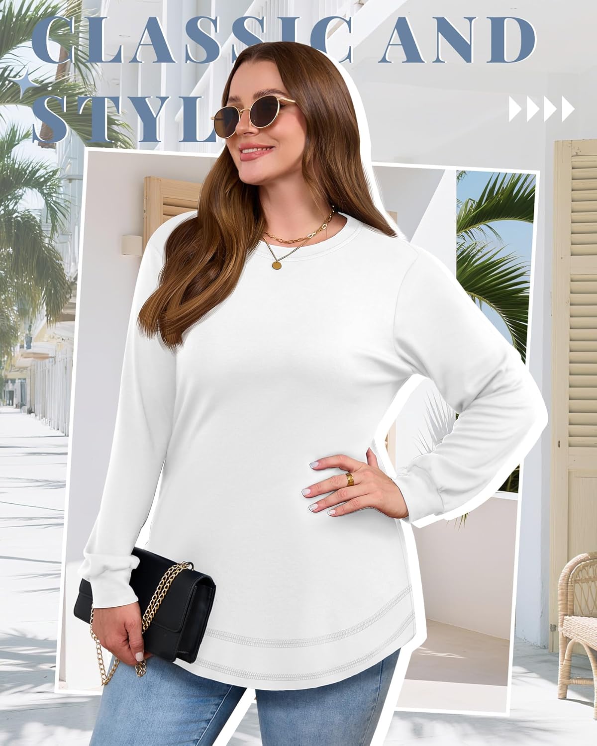 3 Pack Women's Plus Size Sweatshirts, Long Sleeve Cotton Tees Crew Neck Pullover Shirts Tunic Curved Hem T-Shirts - Image 2