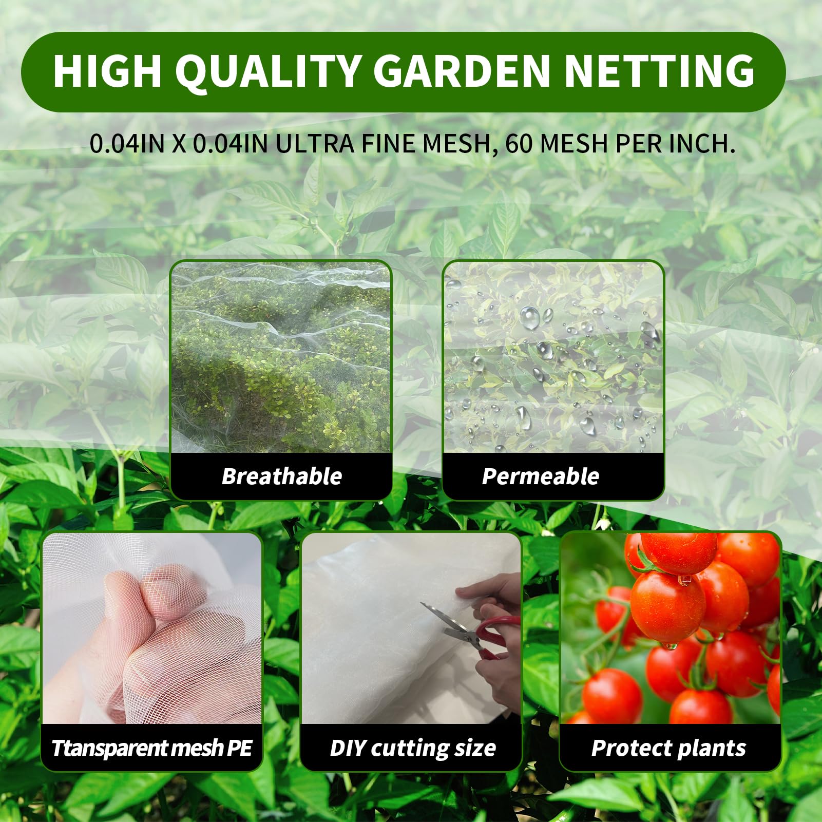 Red de jardín de 10 x 35 pies, red de malla para plantas, cubierta de hileras de plantas de jardín, protección de pantalla de invernadero, red de jardín para verduras, frutas, flores