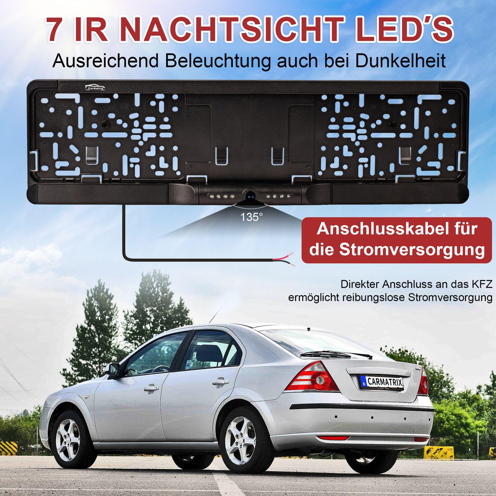 WLAN Funk Rückfahrkamera im Kennzeichenhalter HD Rückfahrsystem App-Steuerung iOS Android KI Erkennung IR Nachtsicht