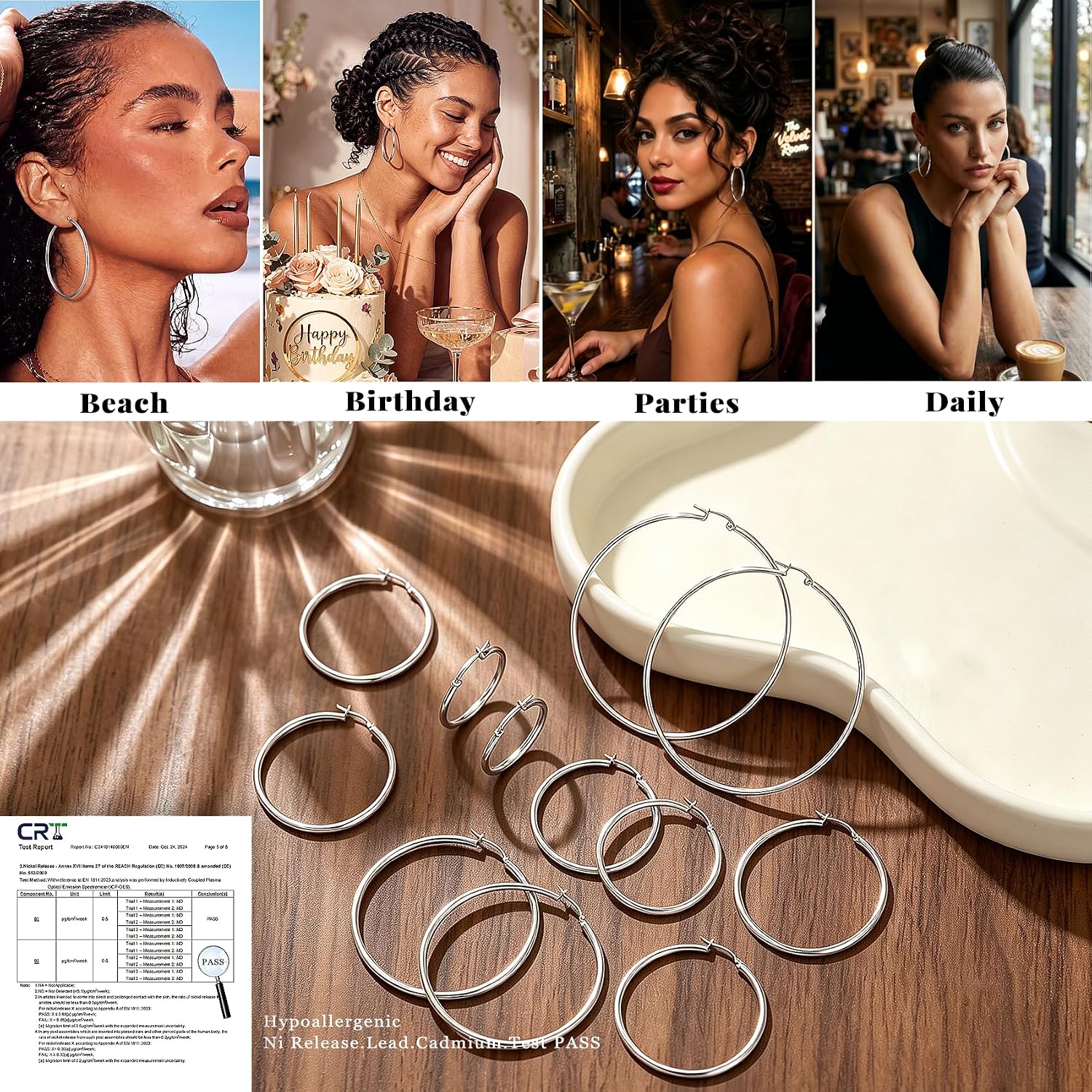 925 Sterling Silver Hoop Earrings for Women Large Silver Hoops Earring