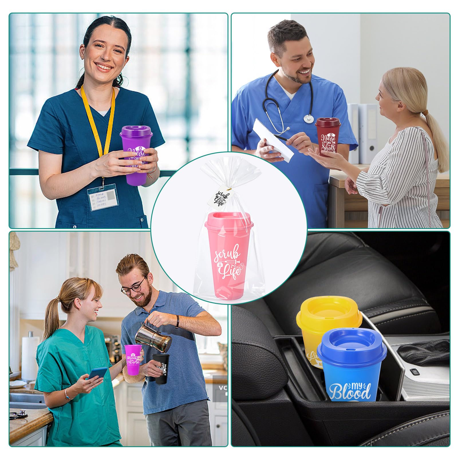 Amazon.com | Jinei 30 Pack Nurse Appreciation Gifts 16 oz Plastic Tumblers  Bulk Thank You Coffee Cups Reusable Water Bottle with Cards and Bags for  Nurse Women Holiday Gifts(Artistic,Vibrant): Tumblers & Water
