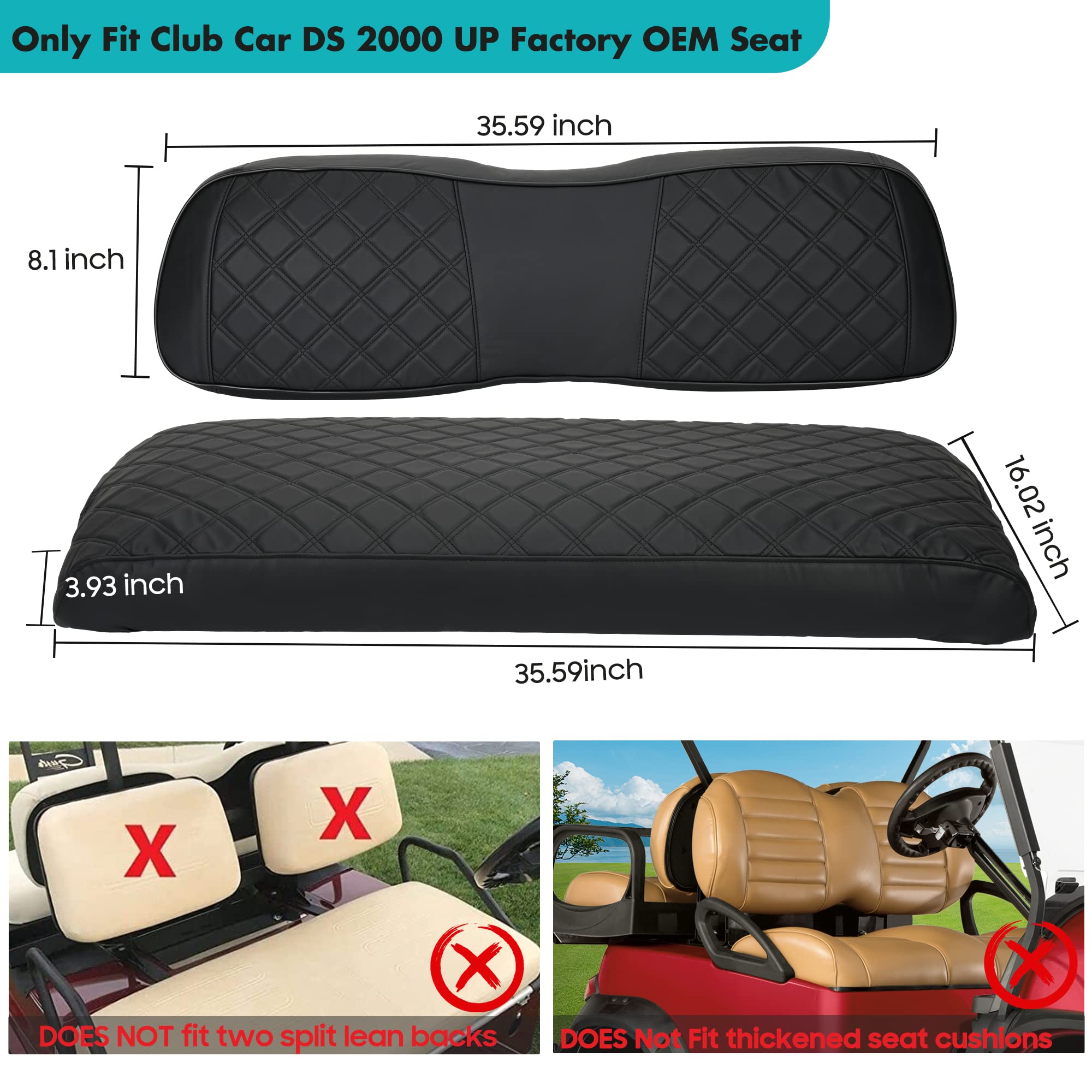 10L0L Housses de siège de voiturette de golf pour Club Car DS, housses de siège avant en cuir PVC de luxe, imperméables et résistantes à l'usure, faciles à nettoyer, faciles à installer, housses de