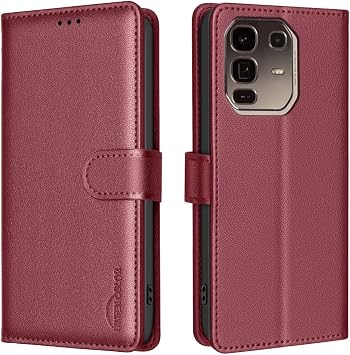 Smartphone Case Compatible with Infinix Note 50 Pro Plus 5G RFID Blocking Function Flip Cover Stand with Card Storage Pocket Red