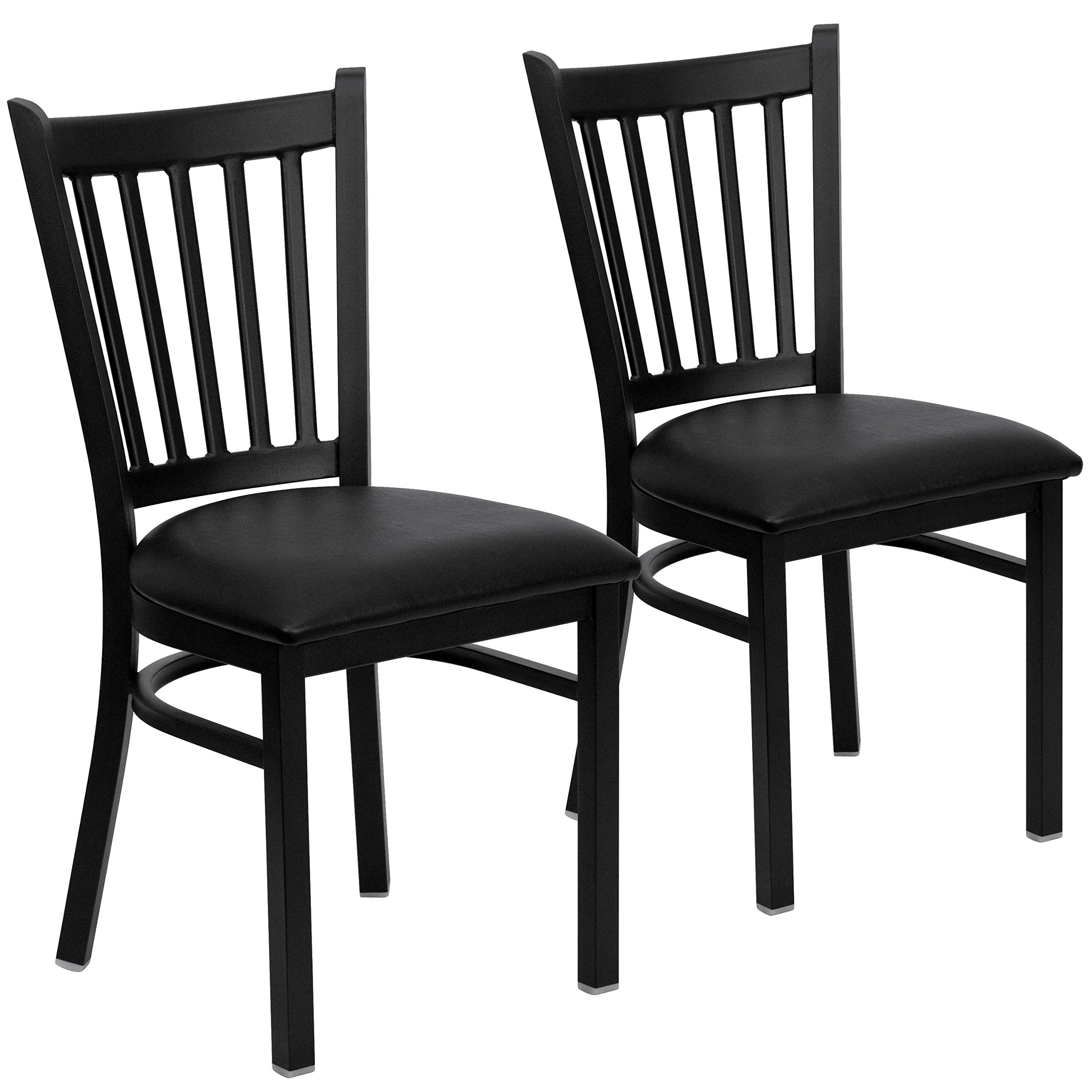 (Incomplete only Metal base) Flash Furniture 2 Pack HERCULES Series Black Vertical Back Metal Restaurant Chair - Black Vinyl Seat