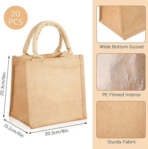 Miniatura 2 de Silkfly 20 mini bolsas de yute de arpillera con asa, pequeñas bolsas de comestibles reutilizables en blanco para profesores, damas de honor, regalos