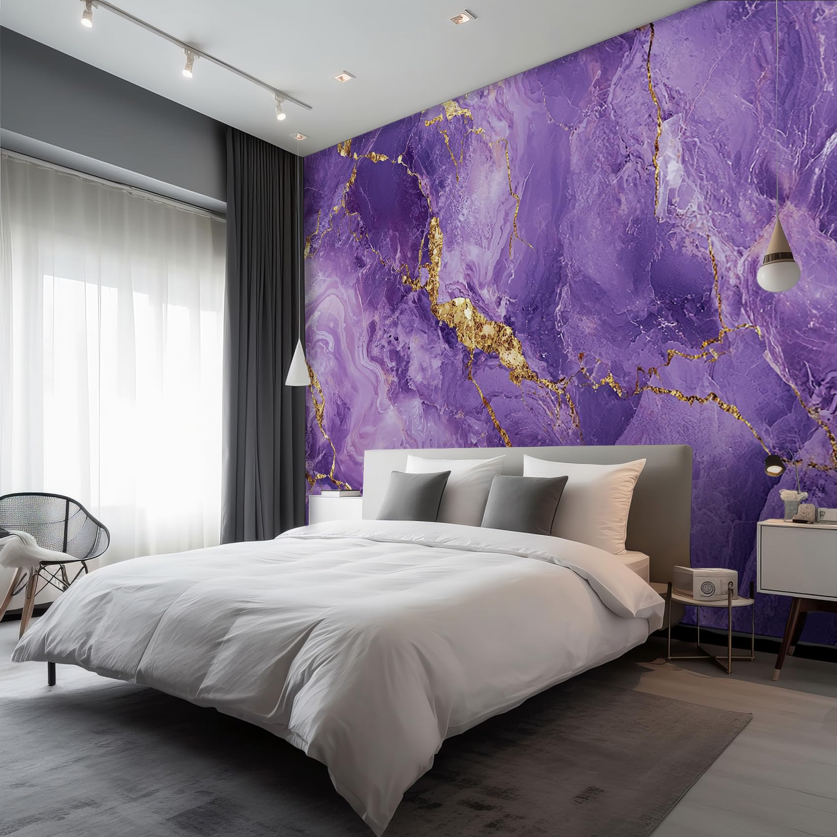Generisch Vlies Fototapete Lila 450x315 cm, Tapete Lila Marmor Tapeten Vliestapete Wohnzimmer Treibsand Fluid Art Schlafzimmer Wandtapete Ornamente Mustertapete W&19