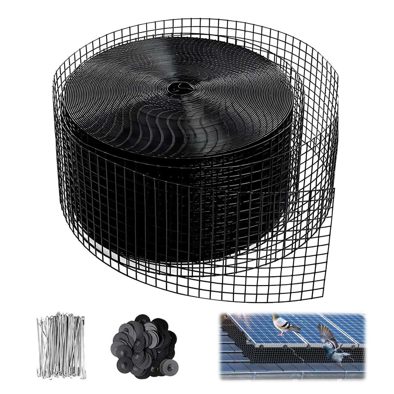 Filet Anti-pigeons pour Panneaux Solaires 20 cm x 30 m, PVC Galvanisé à mailles, anti-pigeons et anti-oiseaux, Protection des Panneaux Solaires, pour Protection des Toits Contre Oiseaux et Animaux