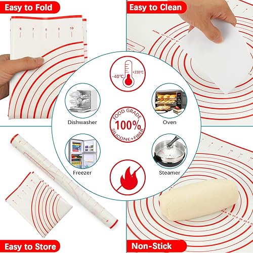 Miniatura 3 de MIKULA Juego de rodillos, rodillos gruesos y alfombrillas de silicona para repostería, rodillos de acero inoxidable para hornear y raspador de banco