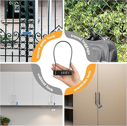 Miniatura 2 de Candado combinado de cable, candados de combinación de 4 dígitos para exteriores, puerta de cerca, maleta de viaje, cerradura en U de cable delgado