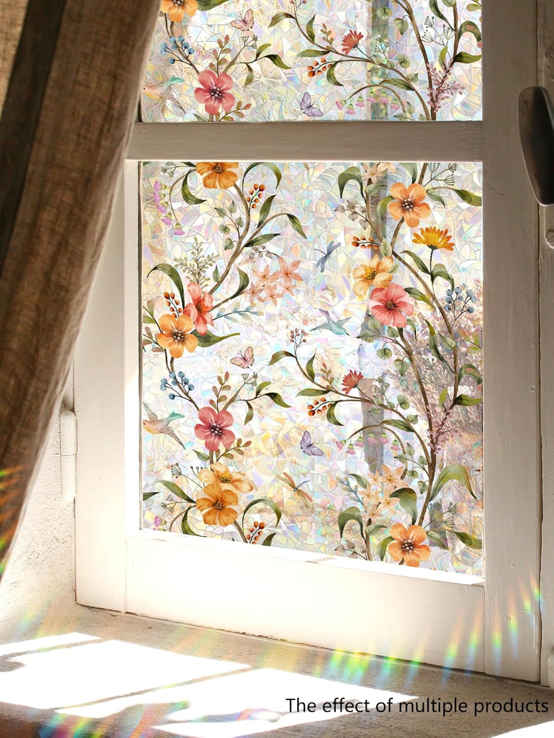 Stained Glass Floral Window Film Wall Stickers - Window Privacy Film Glass Decals Peel & Stick Wall Art Decor for Home,40 cm x 100 cm