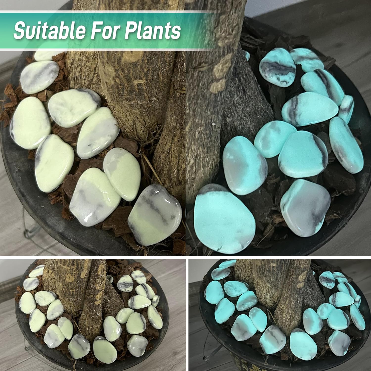 4.5LB Luminous Garden Stones, Glow in The Dark Rocks for Aquarium Walkway Decorative Outdoor Garden, Imitation Marble Grain, Glass Material (Blue Green)