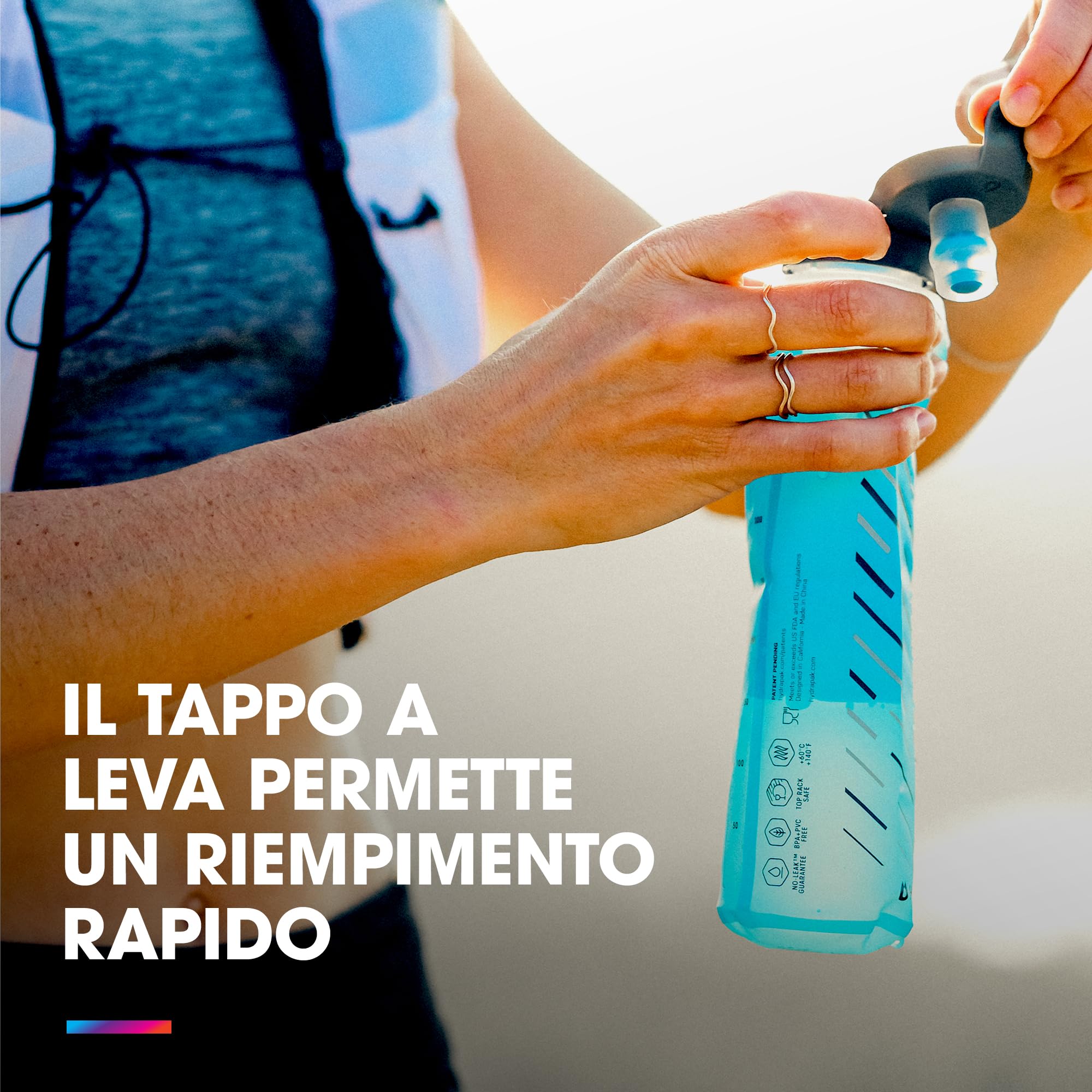 HydraPak UltraFlask Speed 500ml - Confezione da 2 - Flacone Flessibile per Idratazione, Adatto per Gilet da Corsa e Zaini da Corsa, con Tappo di Apertura Facile (500ml / 17oz), Blu Malibu