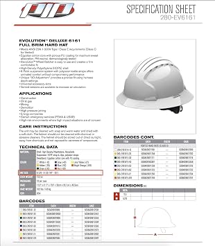 280-EV6161-10V Full Brim Hard Hat with HDPE Shell, 6-Point Polyester Suspension and Wheel Ratchet Adjustment Vented, White
