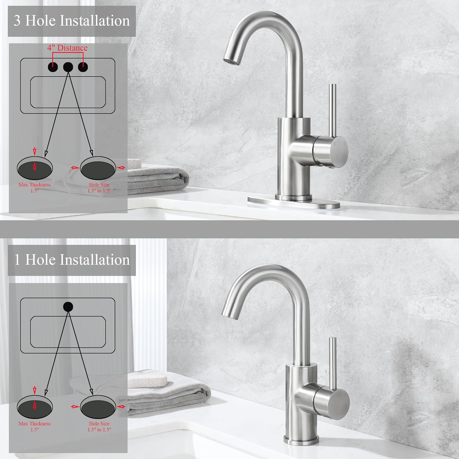 Brushed Nickel Bar Sink Faucet, Wet bar Faucet with 3 Hole Deck Plate and Supply Lines, Stainless Steel Single Handle Faucet for Bar Sink, Bathroom and Mini Kitchen Sink JU1100-BN