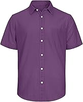 Vista 88 de J.VER Camisas de manga corta de lino y algodón para hombre, estilo informal, ligeras, con botones, para vacaciones, playa y verano, con bolsillo