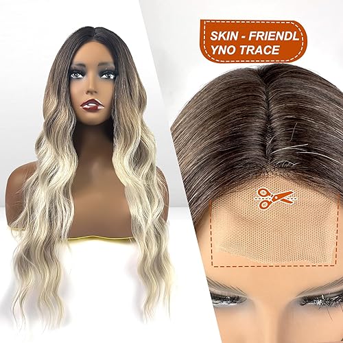 Miniatura 3 de JIASLY Ombre Brown to Blonde 41 U-Part Lace Front Wig for Women Synthetic Hair Long Wavy Wigs for Daily Party Cosplay-24 Inches
