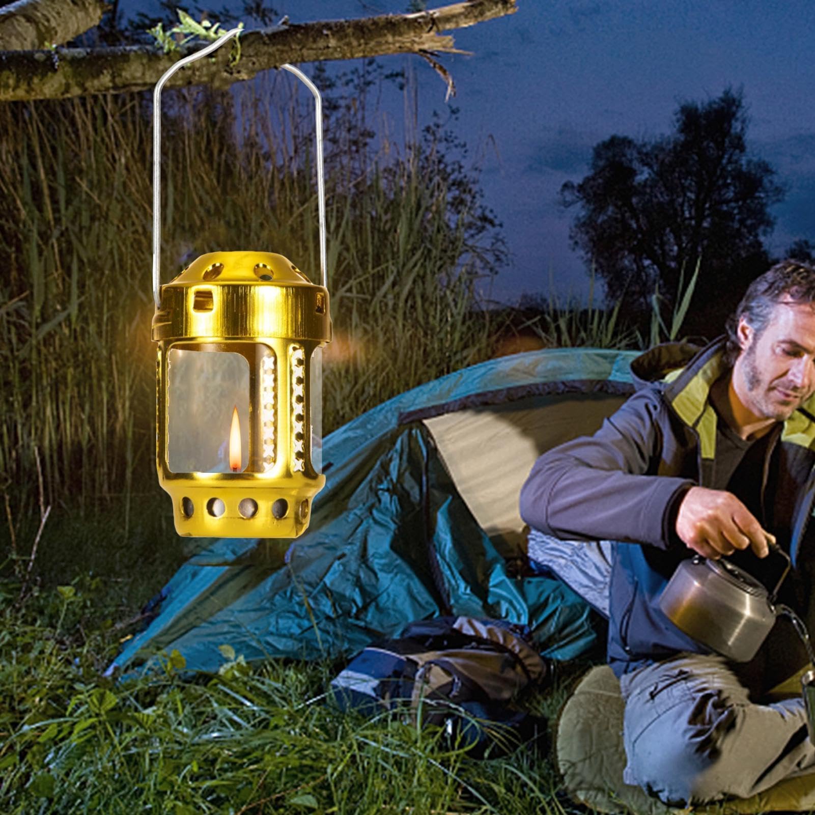 Lanterne à bougie chauffe-plat | Lanterne de camping portable à poignée | Lanterne d'éclairage d'intérieur et d'extérieur en alliage d'aluminium pour la pêche, la plage