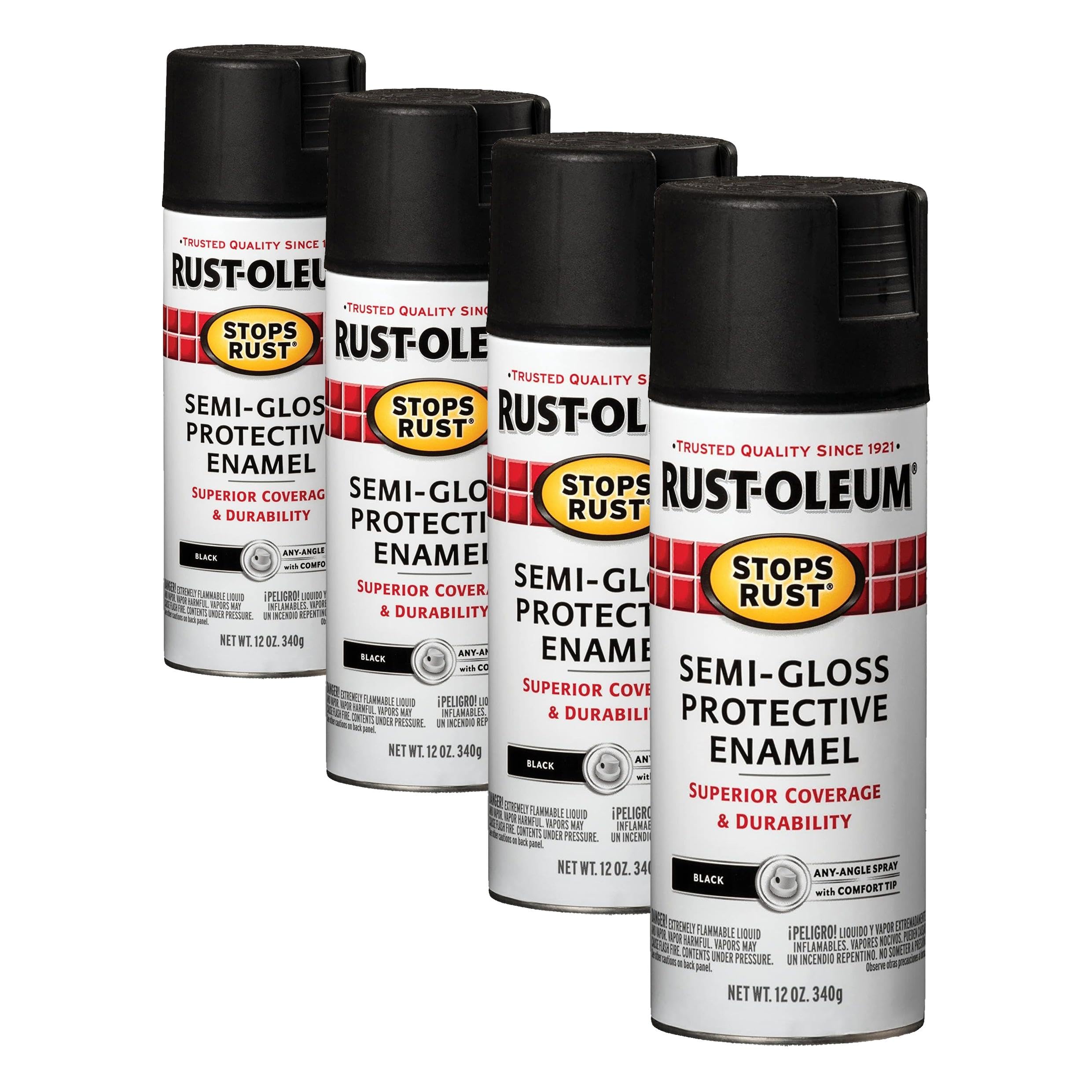 Rust-Oleum 7798830 Stops Rust Spray Paint, 12 oz, Semi-Gloss Black (Pack of 4)