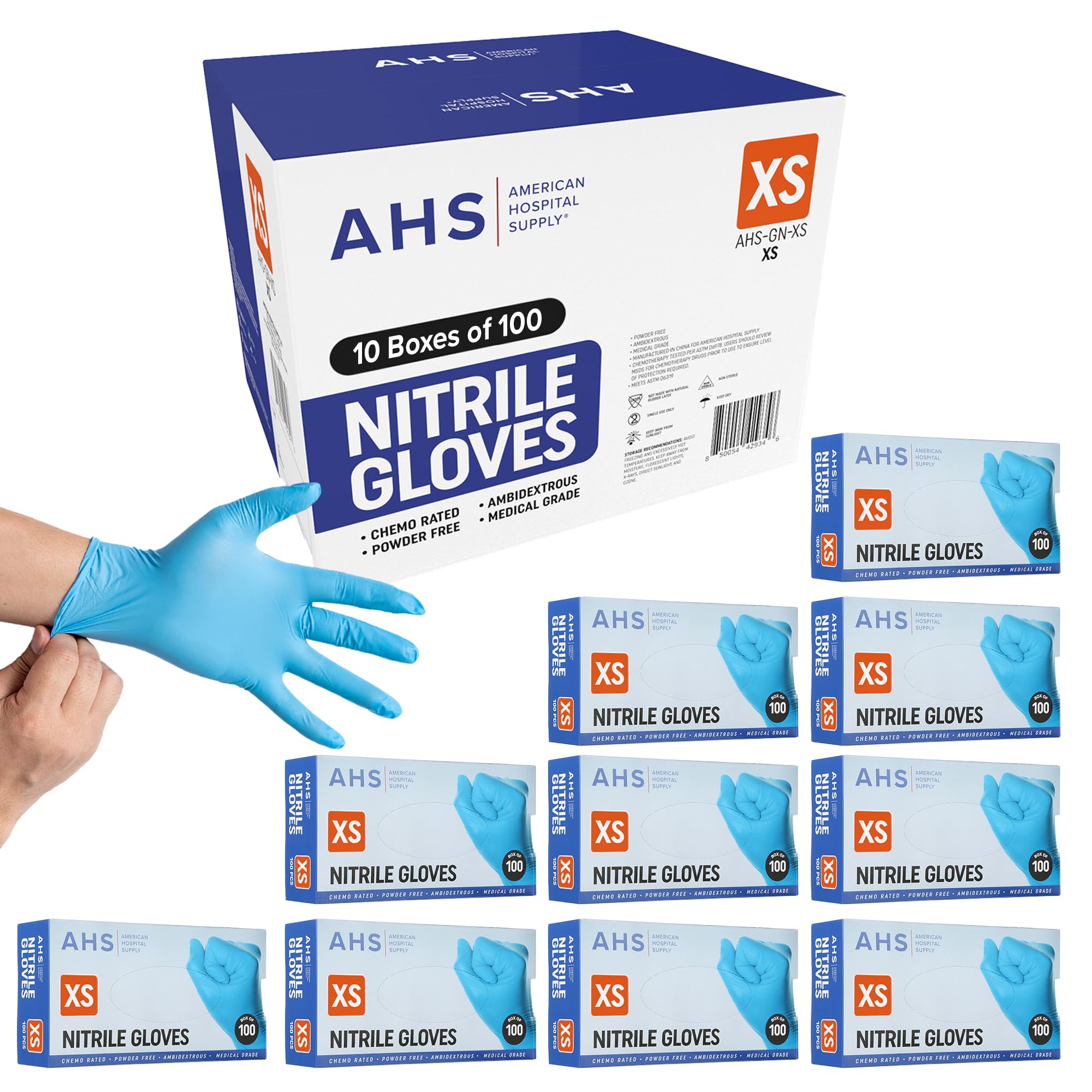 AMERICAN HOSPITAL SUPPLY Nitrile Gloves, Chemo-Rated Gloves Pack, Powder-Free, Medical-Grade, Examination Gloves