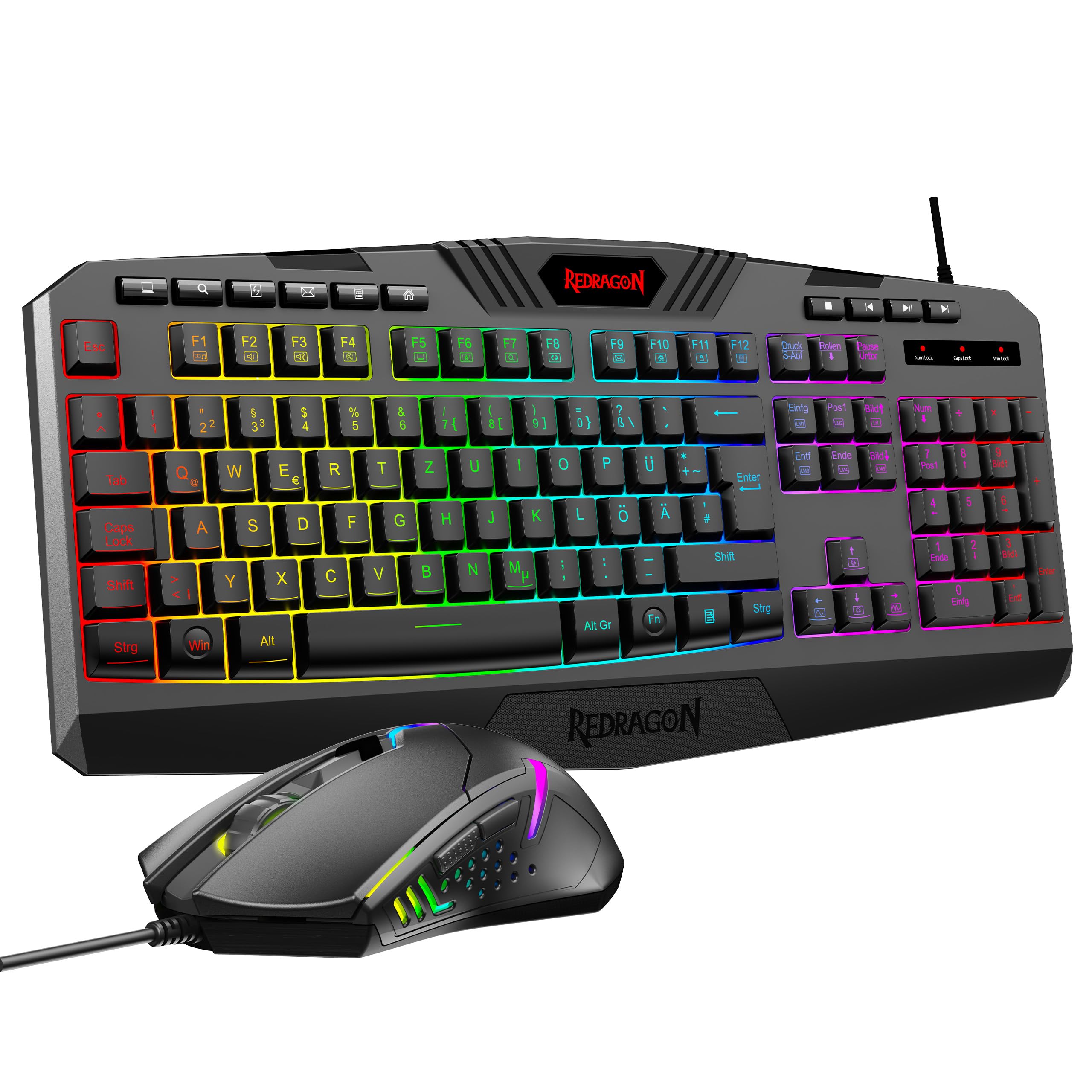 Redragon S101-4 Gaming Tastatur und Maus Set, QWERTZ DE, RGB Programmierbare Tastatur und Maus mit Software, Unabhängigen Makro-Tasten, Wertekombinationen, Neue Update-Version