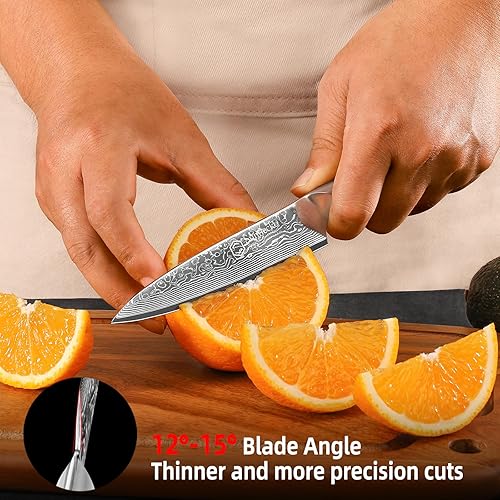 Miniatura 38 de Sunnecko Cuchillo de cocina de Damasco de 8 pulgadas para cortar carne, cuchillo japonés VG10 de acero, espiga completa