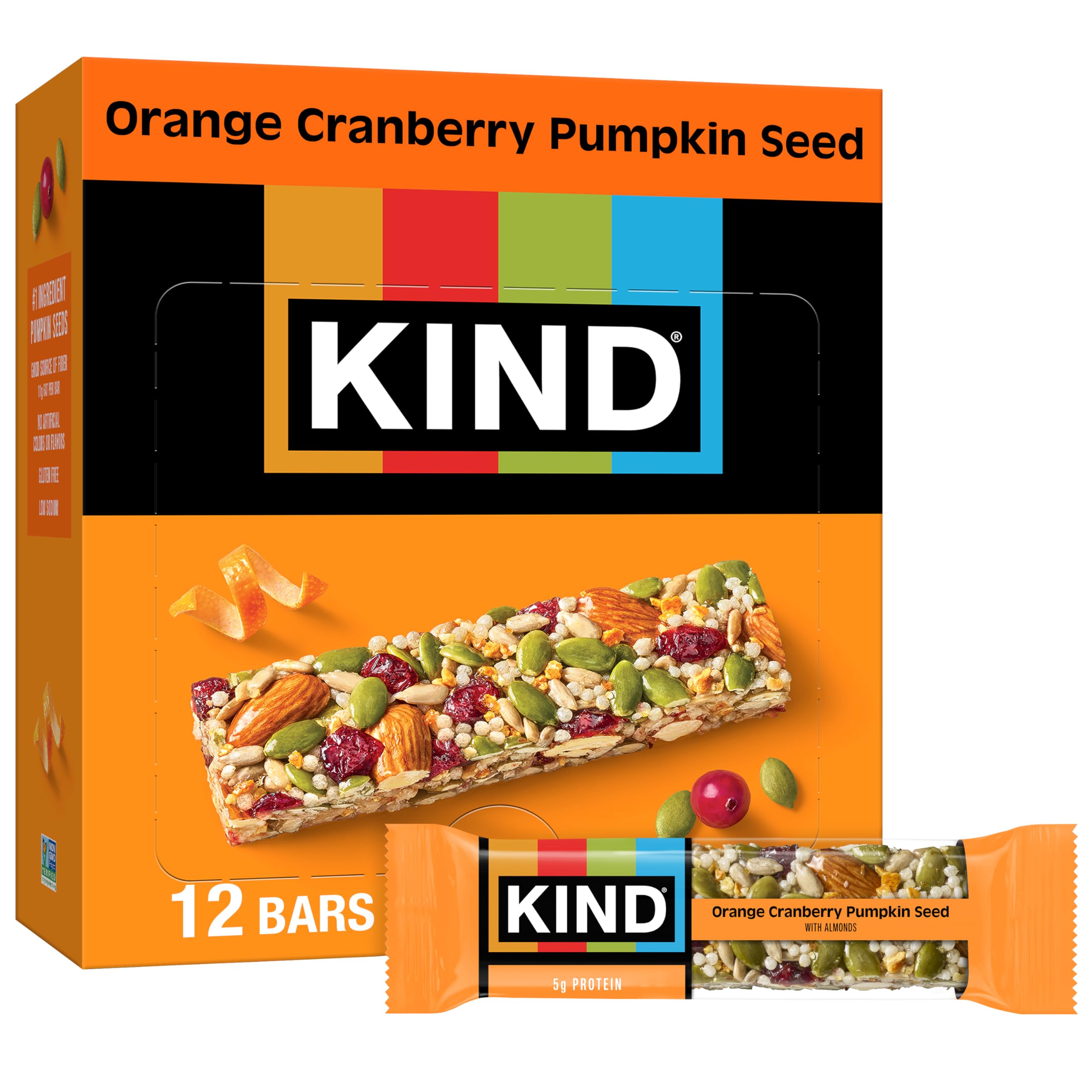 - Seeds Fruit & Nuts Snack Bar, Orange Cranberry | 5g Protein, High Fiber, Gluten Free Bars, 1.4 OZ, 12 Count