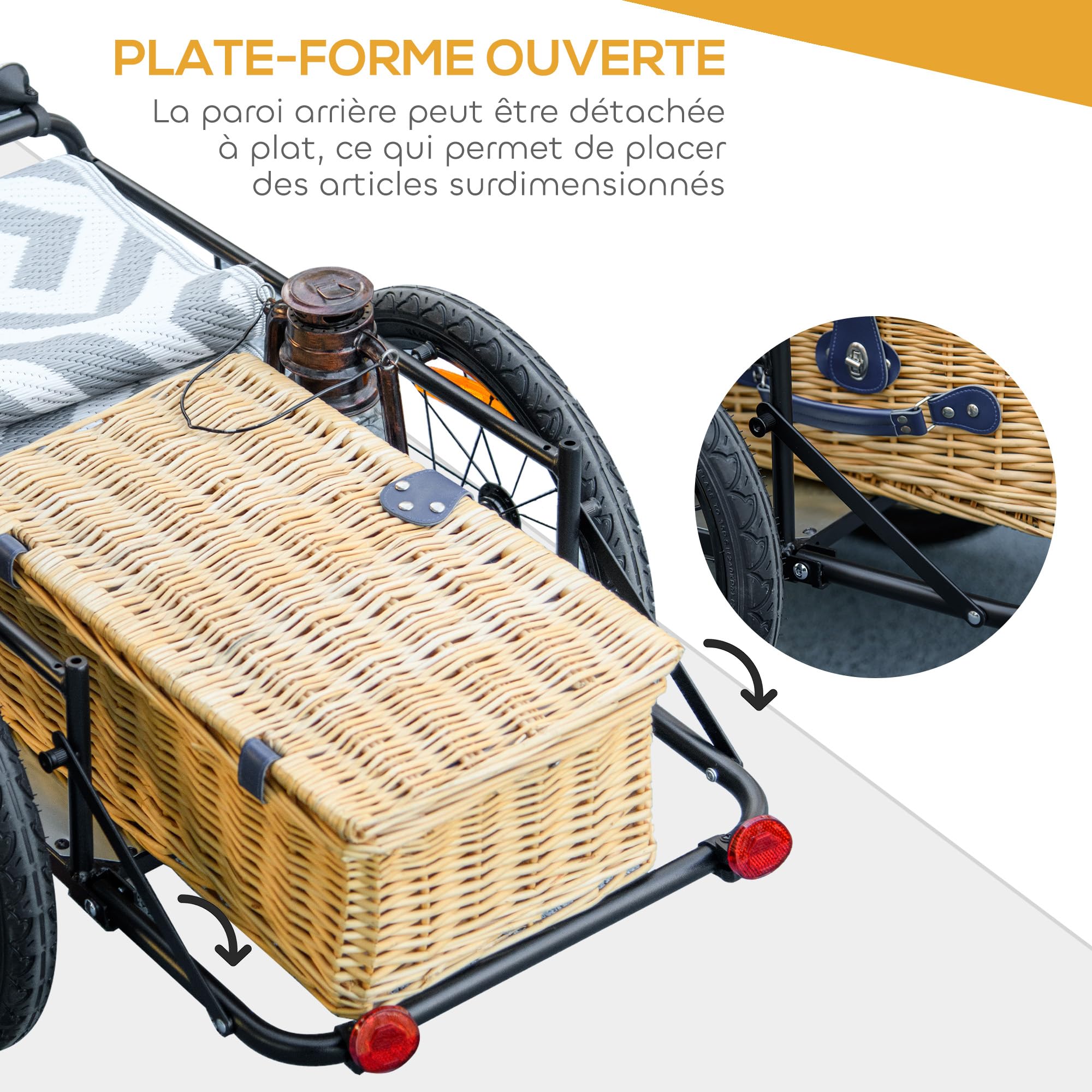 HOMCOM Remorque Chariot à vélo 65L Pliable avec Coffre Amovible, 40KG