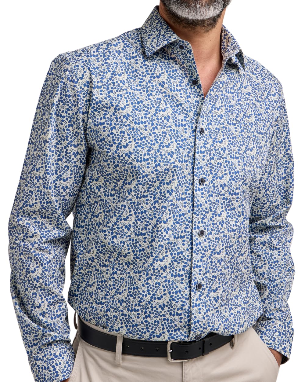 Double TWO Camicia da uomo classica con stampa floreale a maniche lunghe con bottoni