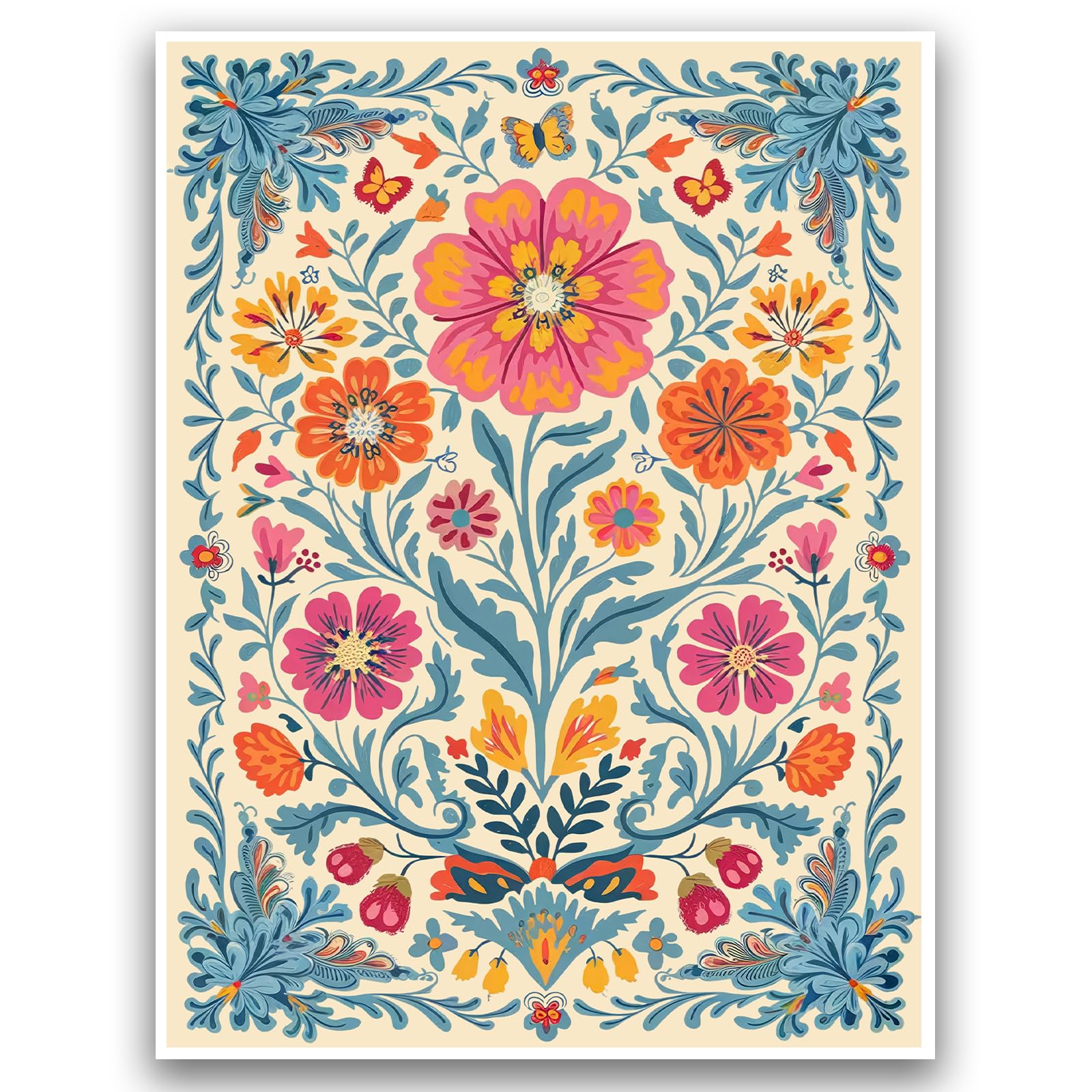 Rustic Farmhouse Floral Wall Decor Vintage Floral Wall Art Boho Flower Poster Abstract Flower Picture Retro Colorful Wildflower Botanical Poster for Living Room Bedroom Wall Decor 12x16Inch Unframed — image 1