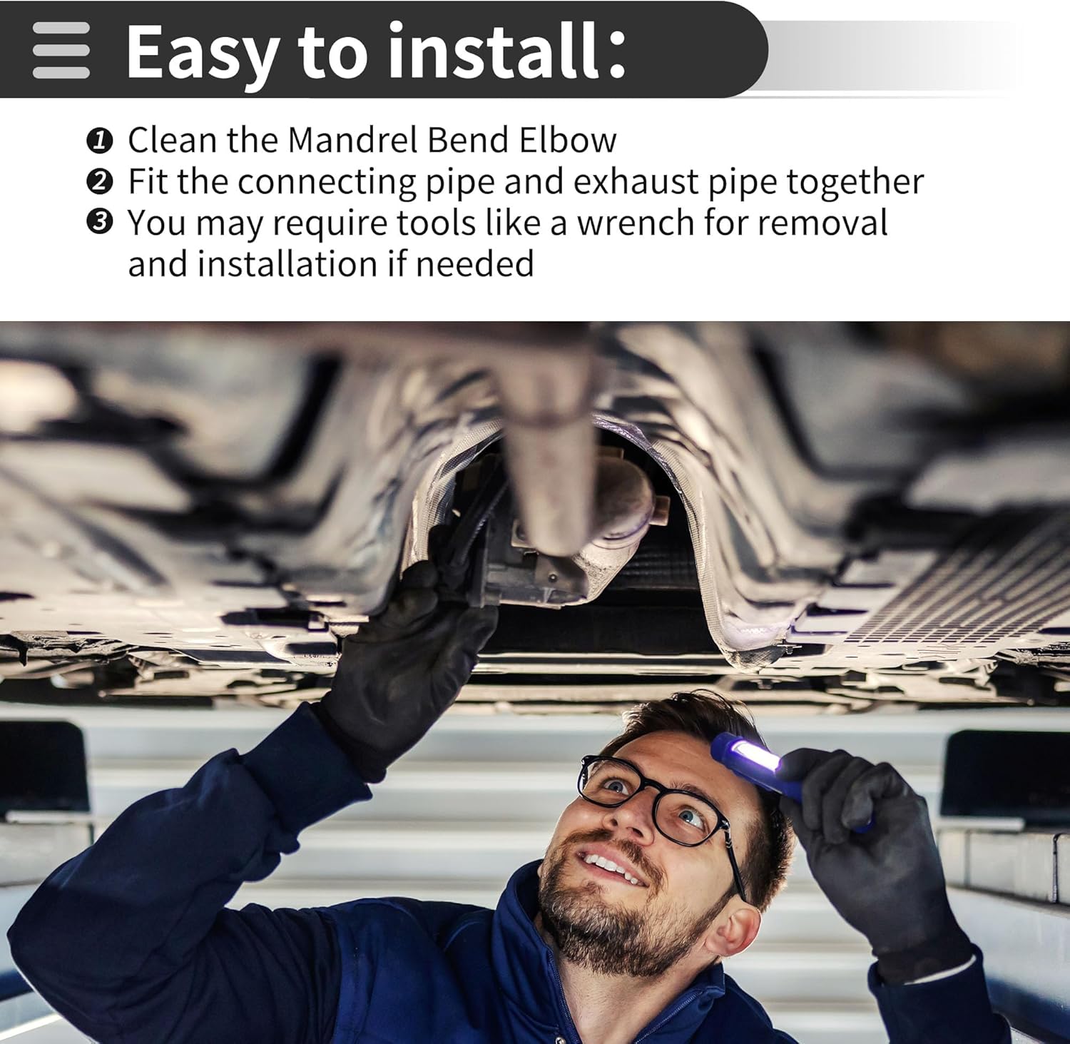 Motoforti 4 Pcs 90 Degree Mandrel Bend Elbow Car Exhaust Pipe Tubing Piping 2.5" Inch OD Thickness 1.5mm/16GA 63x152x1.5mm 201 Stainless Steel 4pcs