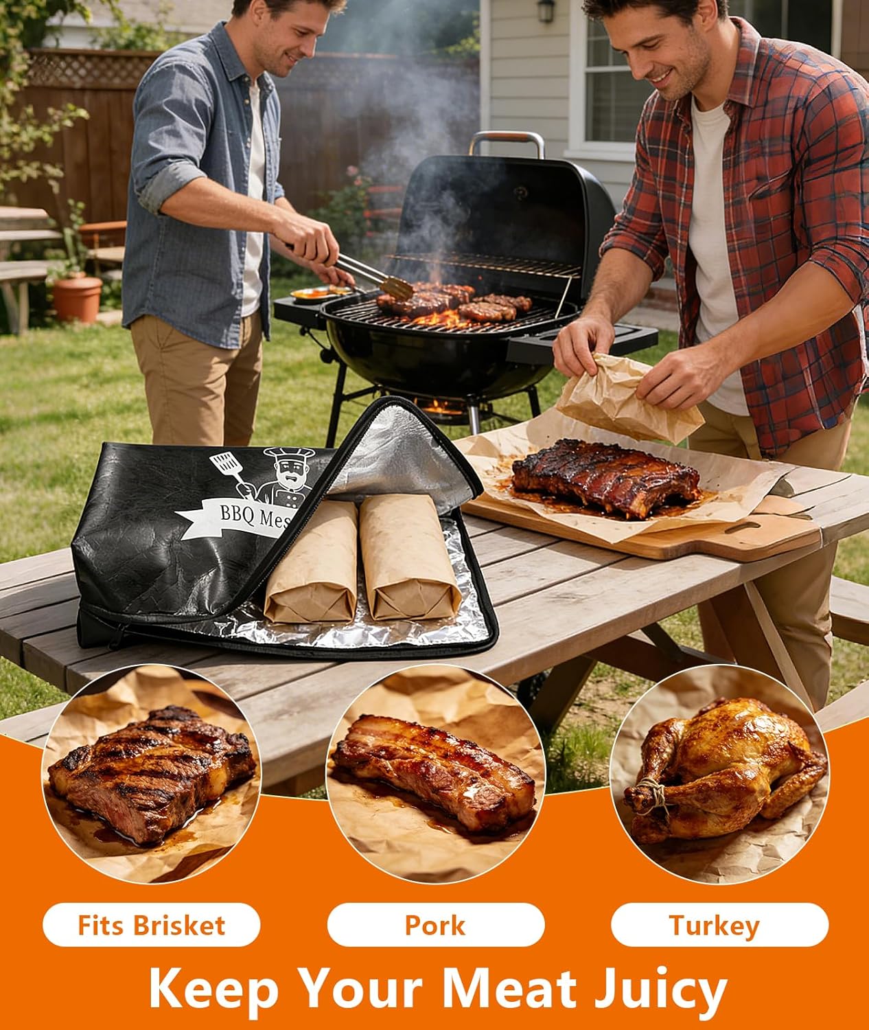 Meat Blanket for Resting Meat - 23 Inch Insulated Smoker Bag with Wide Mouth, Reusable Grilling Accessories for Brisket/Pork/Turkey, Ideal BBQ Gifts for Men