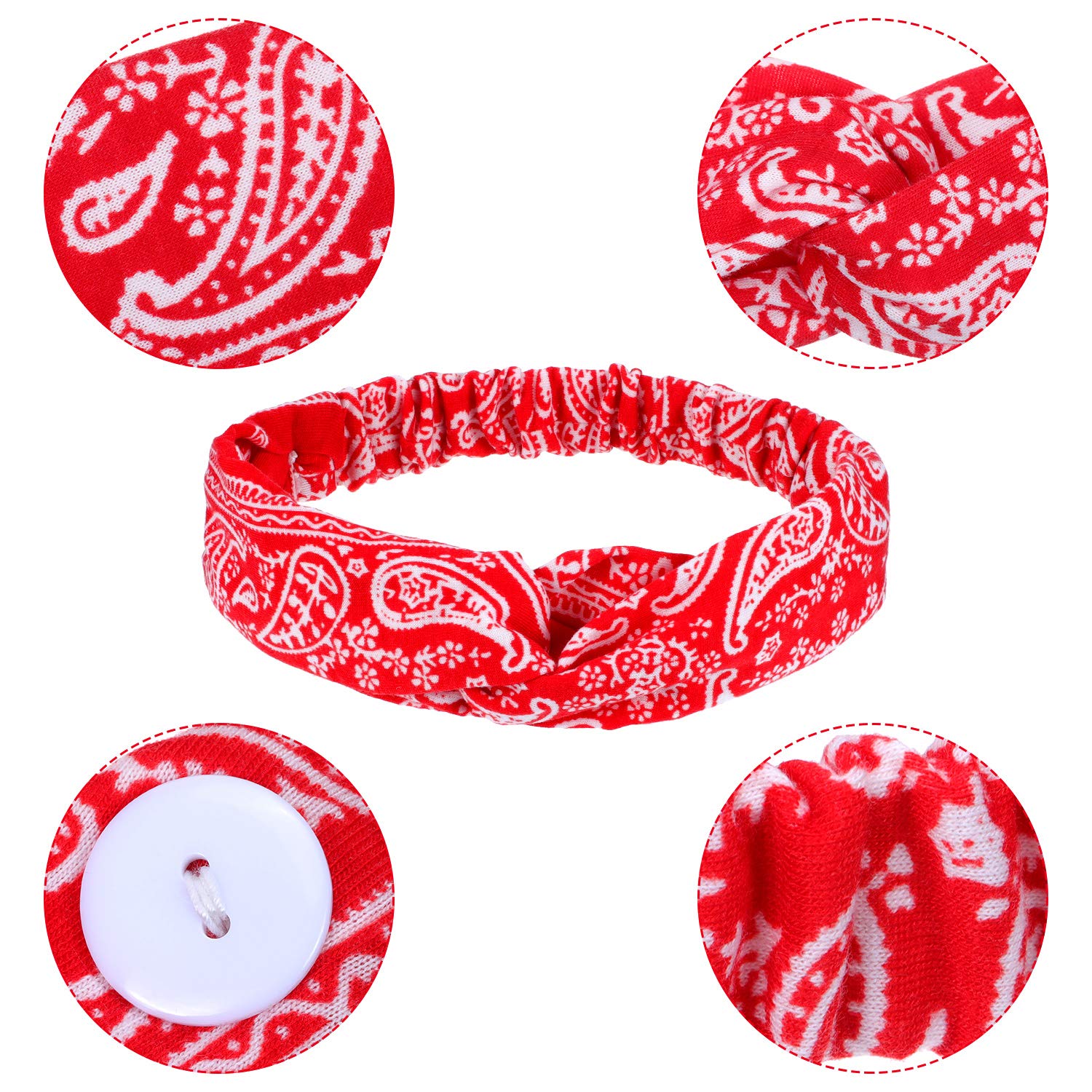 6 Pieces Button Headbands Boho Knotted Head Wrap Face Covers Holders Elastic Twisted Hair Bands for Nurses Doctors Hair Accessories