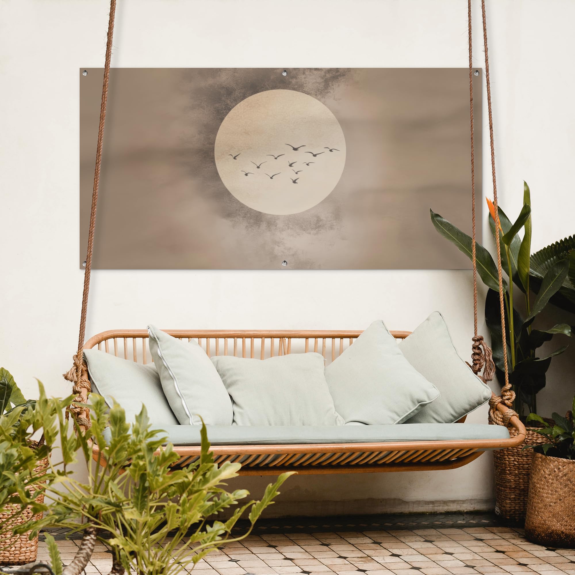 MuchoWow© Poster De Jardin Decoracion Balcón Wall Decoration Adornos Pared | 160x80 cm - Terraza Exterior Decoración Patio Posters Decorativos Pájaro - Beige - Japandi