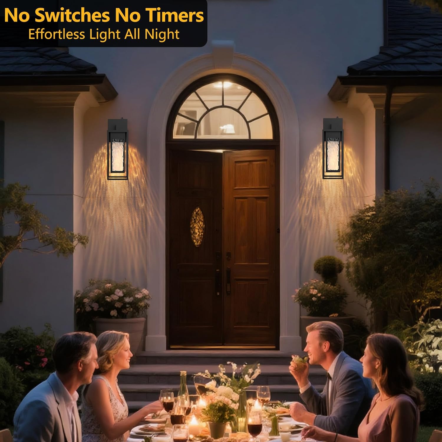 𝟏𝟓𝐈𝐍𝐂𝐇 LED Outdoor Light Fixture, Dusk to Dawn Outdoor Lighting with Rippled Glass, Outdoor Wall Lights Waterproof Porch Lights, Modern Outside Wall Lantern for Porch Patio Garage