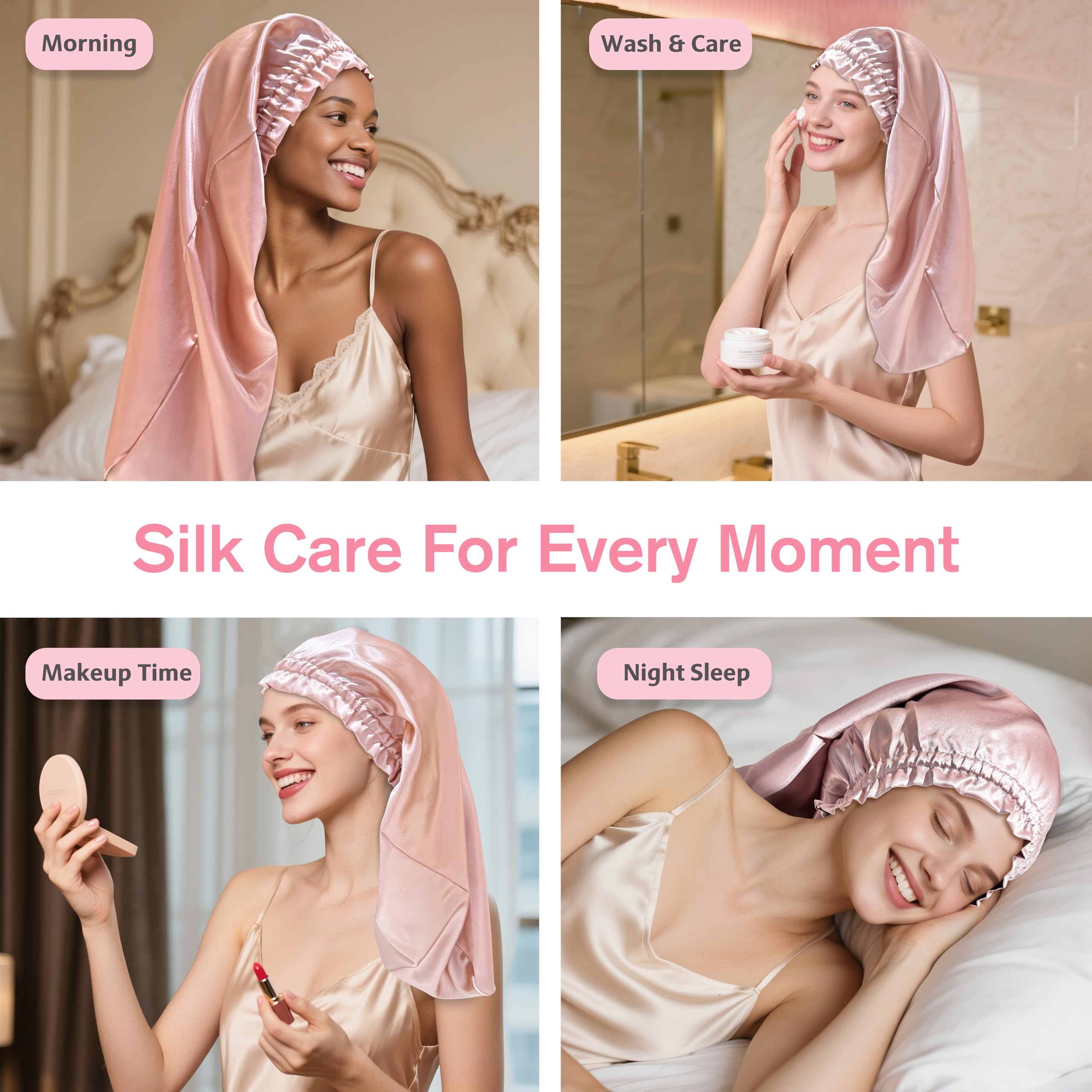 townssilk Seidenhaube zum Schlafen, 100% 22 Momme Maulbeerseide, für Damen, luxuriös, atmungsaktiv, sitzt sicher über Nacht & druckfrei, ideal für kurzes & mittellanges Haare – DustyPink 32cm