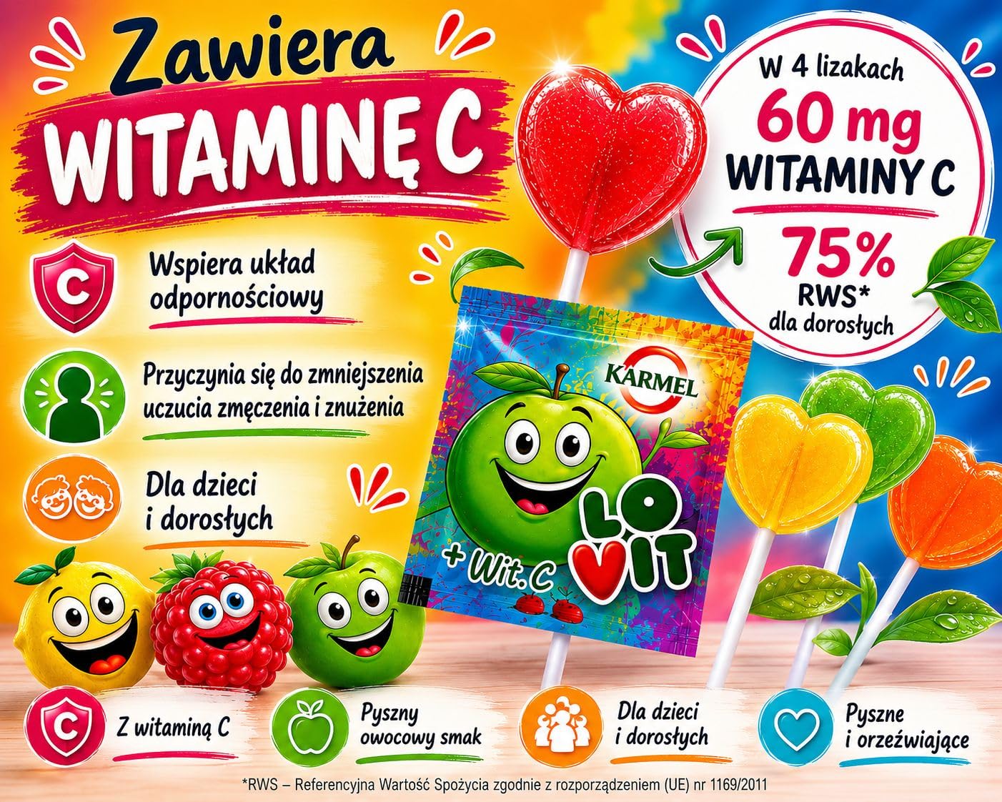 100 owocowych lizaków z witaminą C – 7 g każdy – 4 smaki: jabłkowy, cytrynowy, malinowy i pomarańczowy – pakowane pojedynczo lizaki na urodziny dla dzieci, batoniki i imprezy