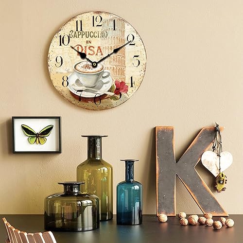 Miniatura 3 de Eruner - Reloj de pared de estilo italiano de 14 pulgadas, elegante reloj de pared de oficina con estilo de cocina, efecto moteado de madera, sala