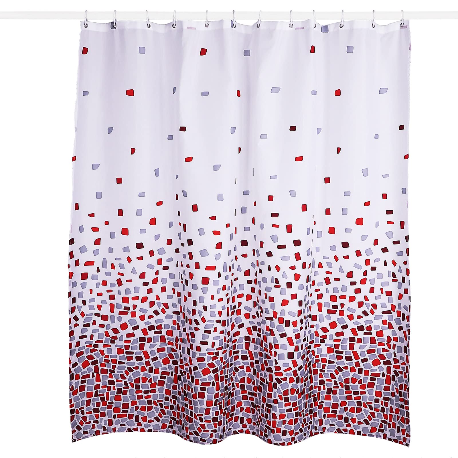 Wehome Polyester Red Mosaic Style Shower Curtain Sets Printing Water Repellent Red Mosaic Fabric Shower Curtain or Liner, 72