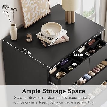 Black Tall 7 Drawer Dresser for Bedroom, Modern Wood Closet Dressers & Chests of Drawers with Jewelry Storage, 23.6 L*15.8 W*47.5 H in Large Vertical Dresser for Bedroom, Living Room, Nursery