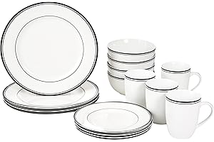 Amazon Basics 16-Piece Set of Black and White Boho Dinnerware