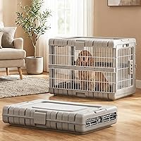 Zomisia Collapsible Dog Crate Medium Dogs 28" Heavy Duty Foldable Kennel No Tools Wheels Beige Indoor Outdoor