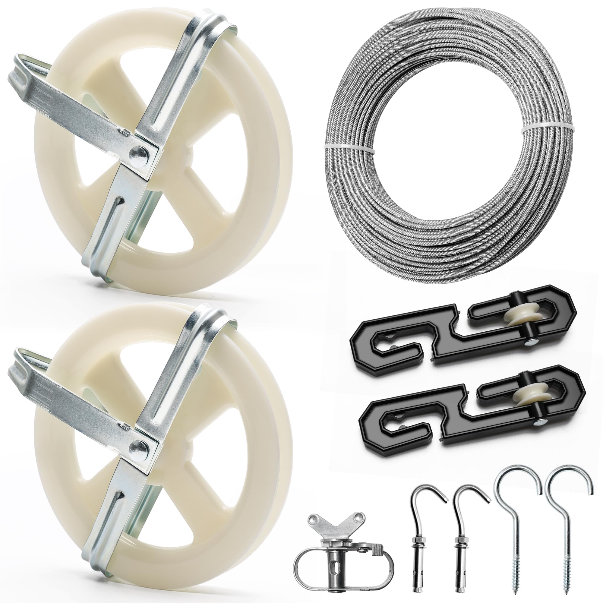 Windspeed Wäscheleine für den Außenbereich, 46 m Wäscheleine, Seilzug-Set | Wäscheleine, Wäscheleinenspanner, 2 Riemenscheiben, Spreizer, 4 Haken